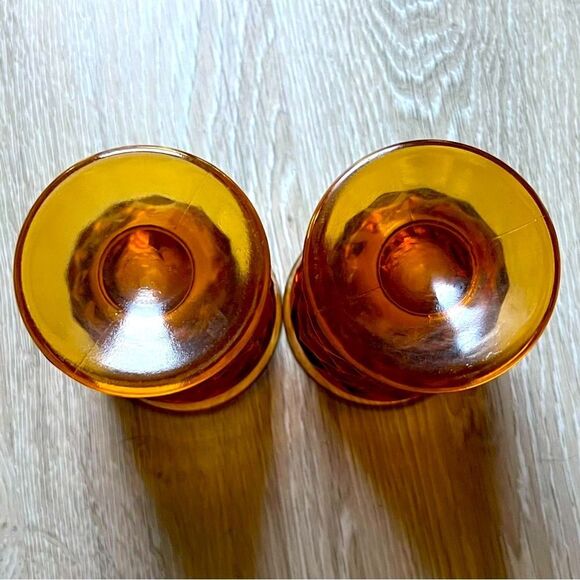 Vintage Fostoria 2 Piece 3-D cube pattern amber Gold iced tea glasses Goblet USA - Picture 4 of 5